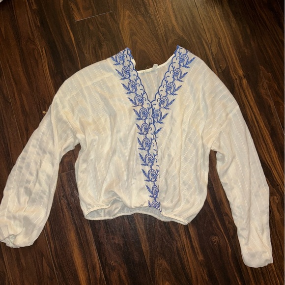 Chloe & Katie Tops - Chloe & Katie White Blouse with Blue Detailing